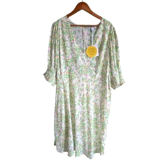 Rixo x Target Puff Sleeve Dress Women's 20/20W Green Cream Floral  NWT - Picture 1 of 8